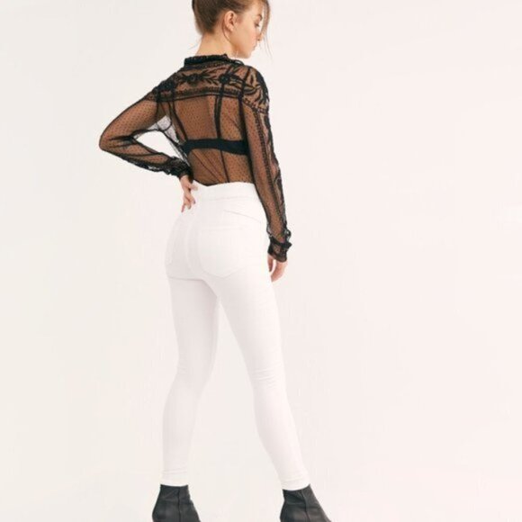 NWT Free People white stretchy cotton blend skinny jeans jeggings, 28 - Picture 2 of 9